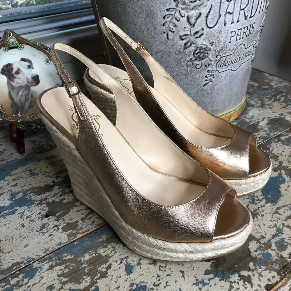 NEW Footcandy Costa Rica Rose Gold Coastal, Y2K Slingback Peep Toe Wedge
